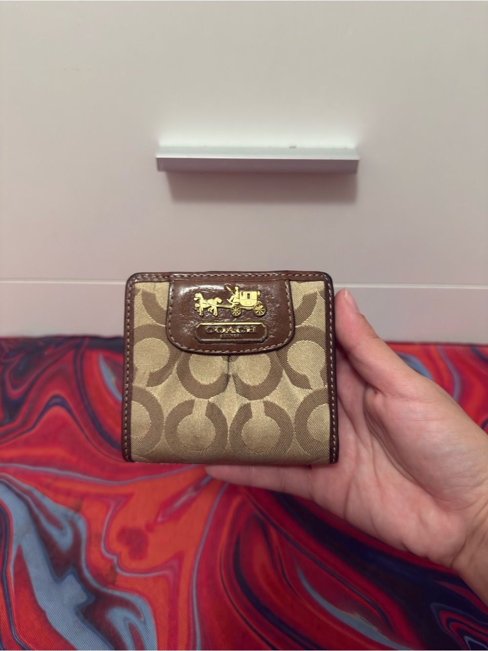 Vintage Y2K Coach Khaki Monogram Sweetheart Pink Bifold Wallet